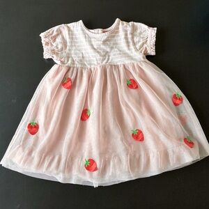 Baby Boden Pink Puff Sleeve Strawberry Sundress